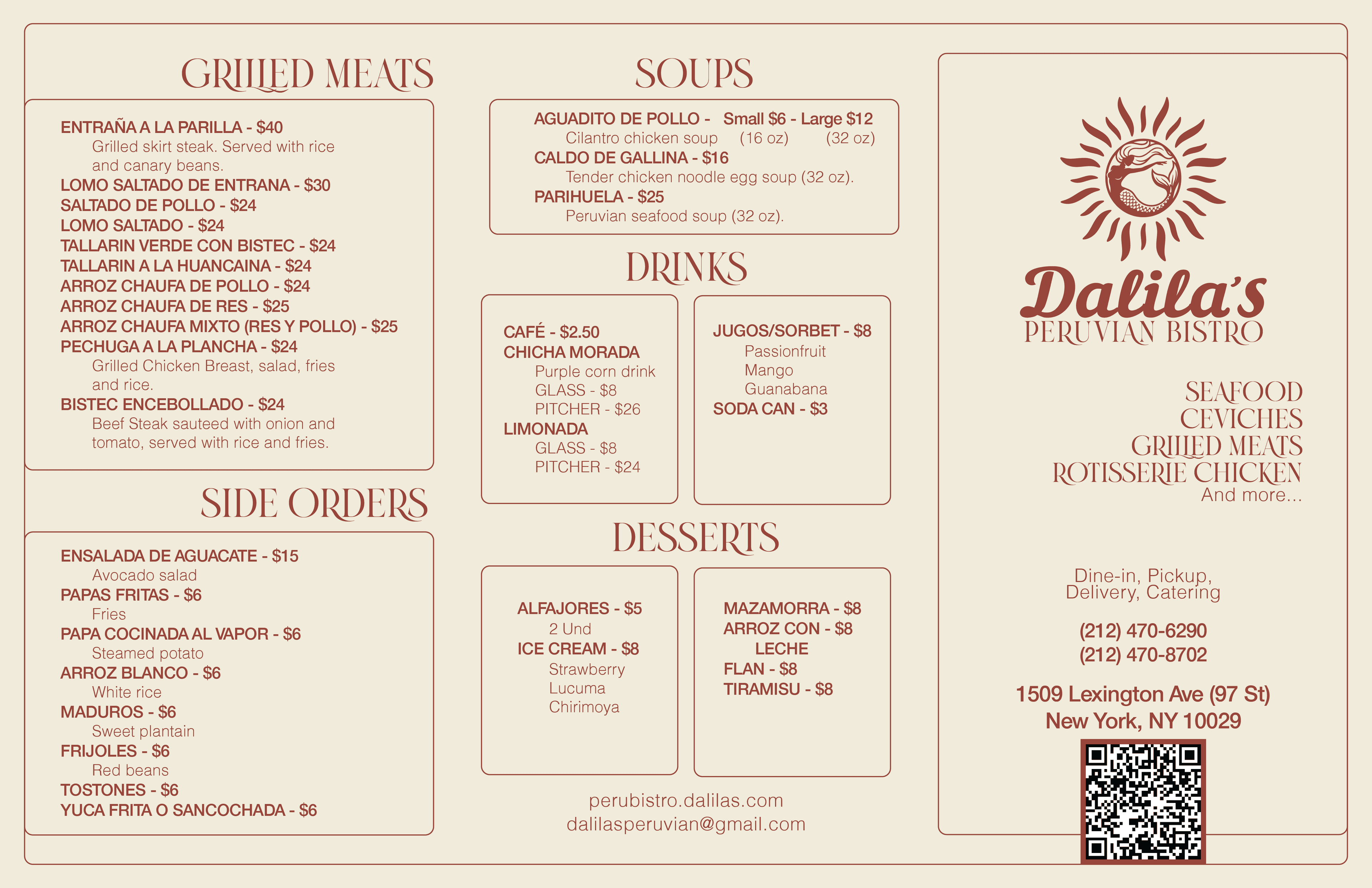 Dalila's Peruvian Bistro menu — page 1